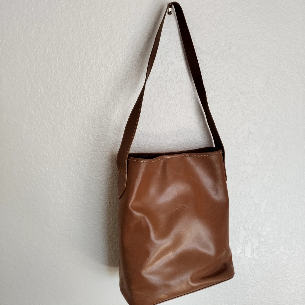 Vintage Longchamp Brown Leather bucket Shoulder Bag